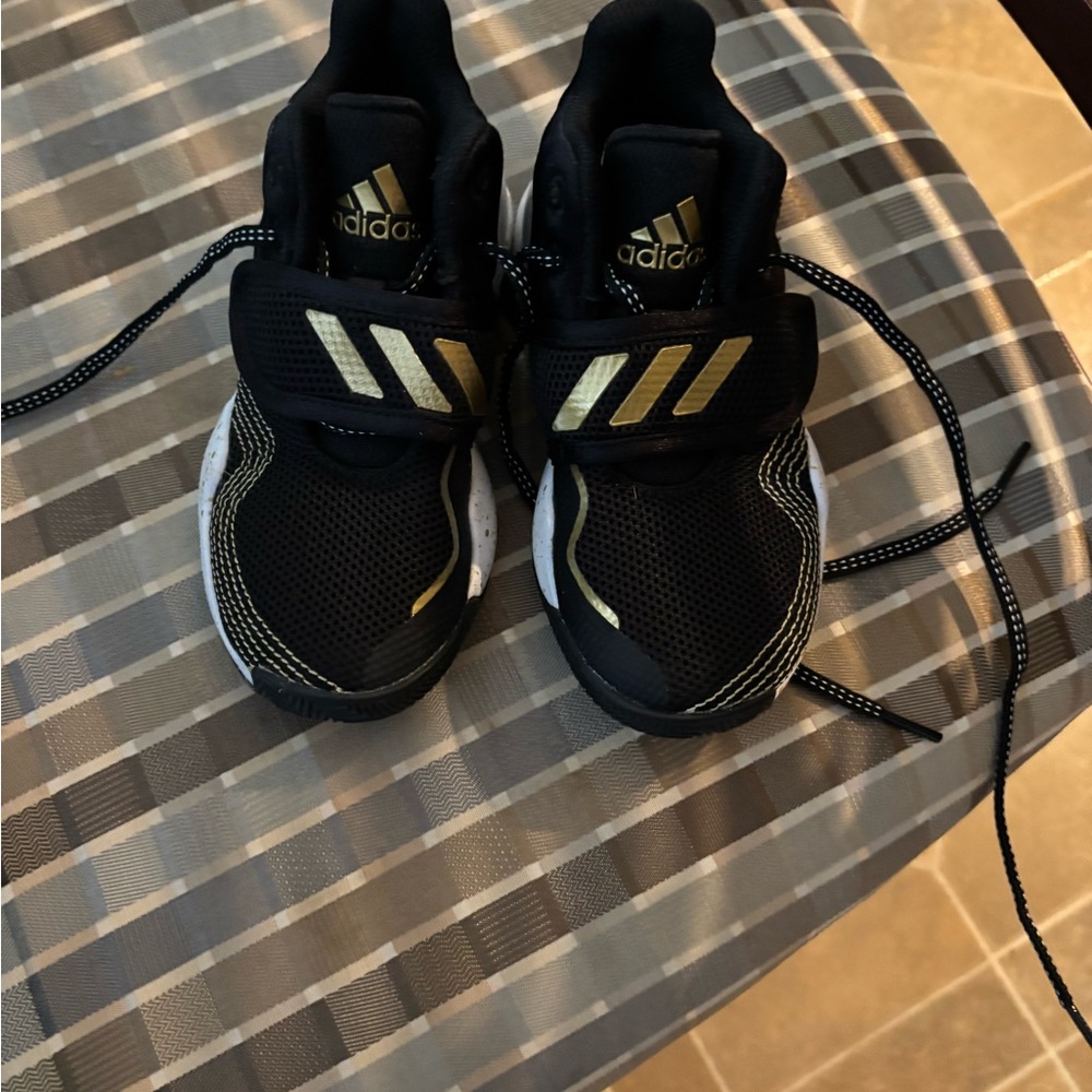 Adidas Kids Black Sneakers with Gold Stripes size 11